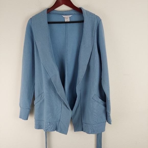 Gilligan & O’Malley Blue Belted Lounge Robe Cardigan Knit Fleece Pajama Sz S/M. - Picture 2 of 11